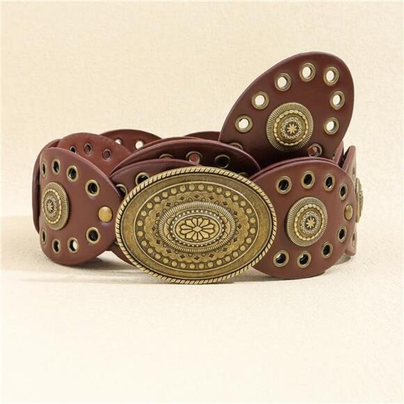 Punk Boho Conch Design PU Leather Belt – Adjustable 47" for 28"-38" Waist - Picture 6 of 7